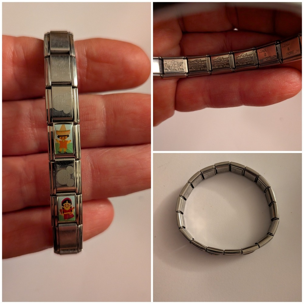 Disney Its a Small World Italian Charm Bracelet Stainless Steel Mickey Mouse